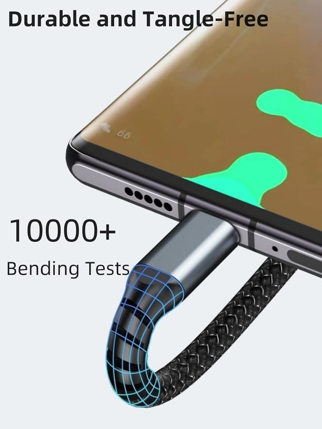 Trono 3-in-1 LED Display Charging Cable | Cotton Braided | Type-C + Lightning + Micro USB