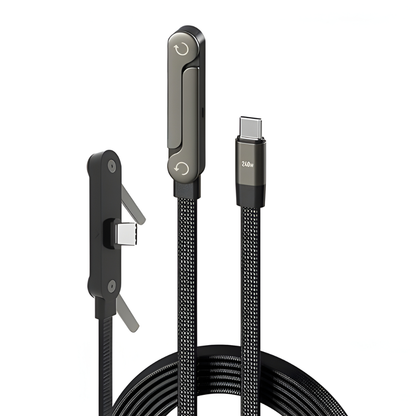 INBAE TikTok 240W USB-C to C charging cable 1.5M with invisible stand holding iPhone 17 upright on Indian work desk