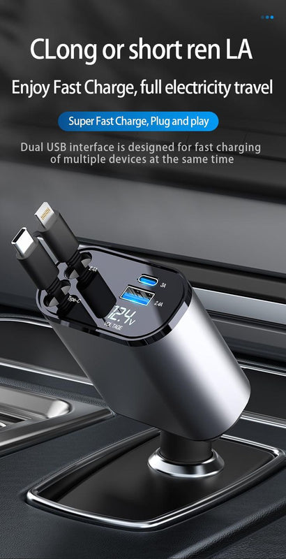 buy INBAE Cool Pro 120W 4-in-1 car charger online India with USB-A, USB-C ports and built-in Type C & Lightning cords