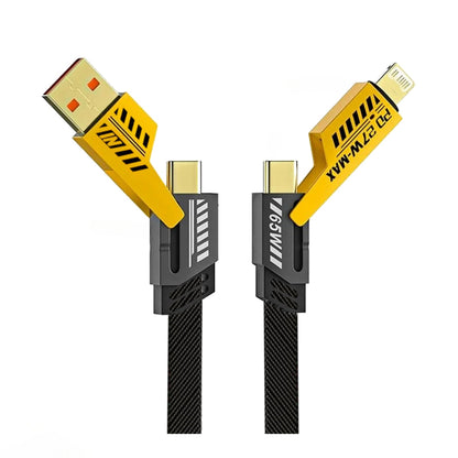 Yellow black braided 65W fast charging cable 1.2m with USB-C & Lightning – INBAE