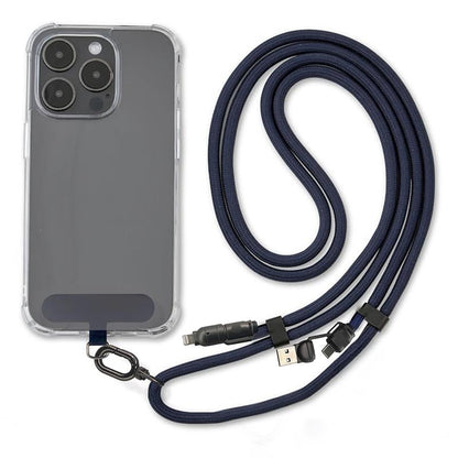 4-in-1 multi-connector fast-charging lanyard cable & phone holder – INBAE Lasso, supports USB-C, Lightning, Micro-USB, durable build