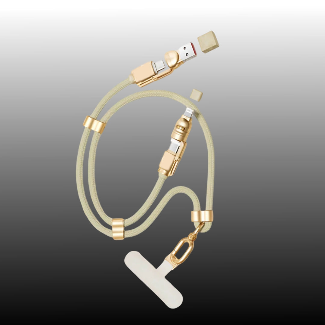 INBAE Lasso strong lanyard 4-in-1 fast charging cable & phone holder – universal USB-C/Lightning/Micro-USB combo