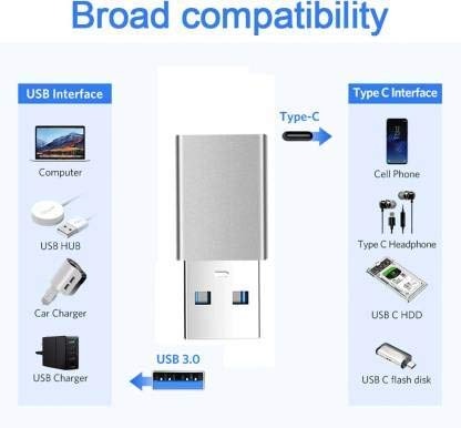 Durable aluminium USB-C female to USB 3.0 male adapter INBAE Link travel friendly anti-loss keychain loop