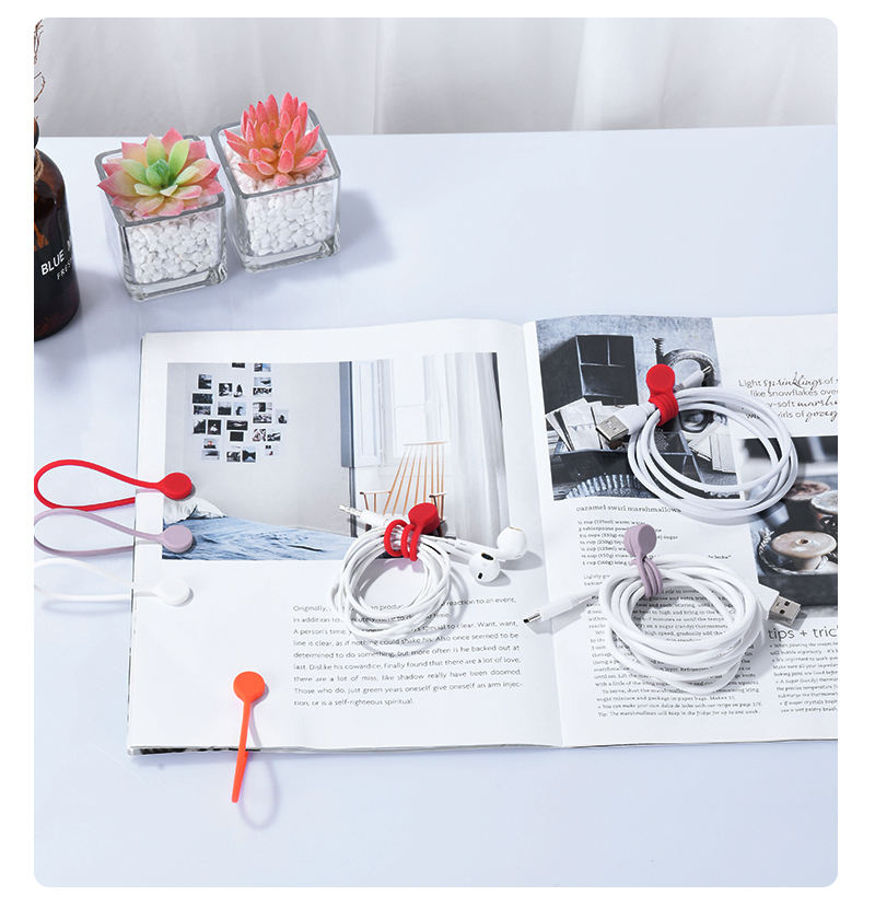 Eco-friendly reusable magnetic cable ties in vibrant colours – perfect for home office, gaming setup and desk clutter