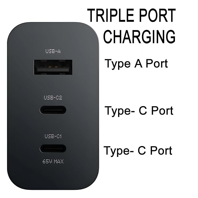 Nothing 65W GaN fast charger with dual USB-C & USB-A ports smart power-sharing charger