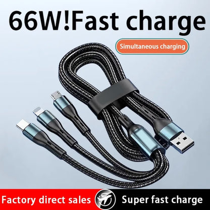 Close-up view of the three connector heads – Lightning, USB-C and Micro-USB on INBAE Object 3-in-1 fast charging cable