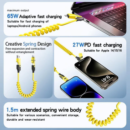 Tangle-free spring design 4-in-1 fast charging cable INBAE SPIRA with Type-C & Lightning support