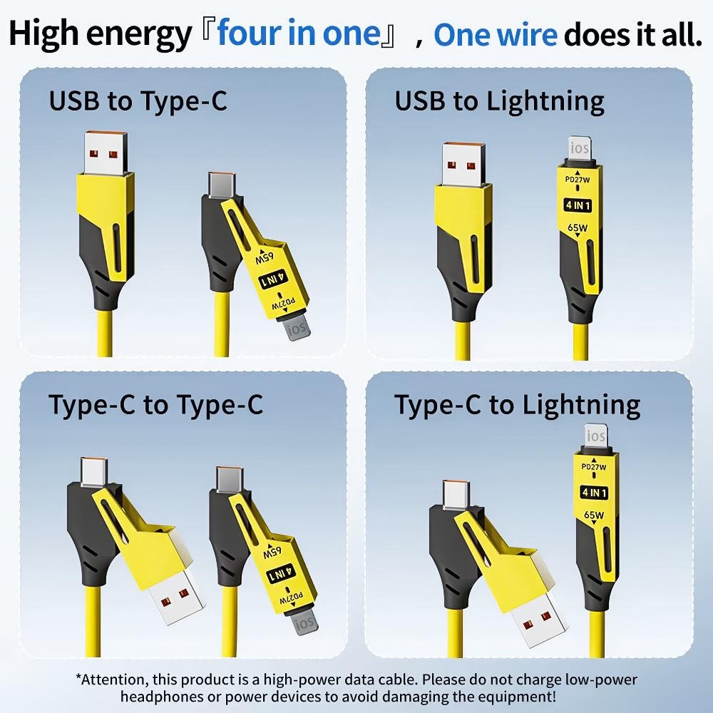 Universal 4-in-1 fast charge USB-A USB-C Lightning Micro-USB cable INBAE SPIRA for iPhone 15 & Android