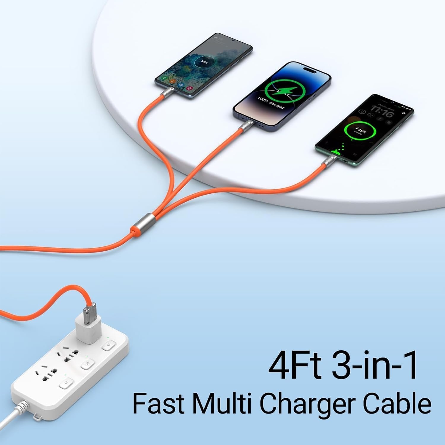 Triglo 3-in-1 fast charge cable 120 W – supports smartphones, tablets, laptops, universal connector bundle