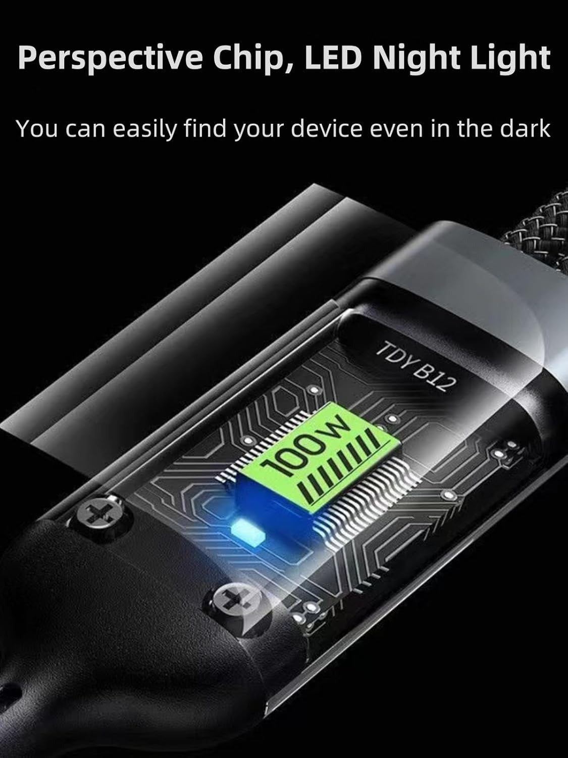 Trono multi-device charging cable with LED output display, Type-C Lightning Micro USB connectors, and tangle-free braided design.