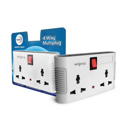.Wipro 4-way multiplug adaptor with surge protection 2 universal sockets India power indicator light