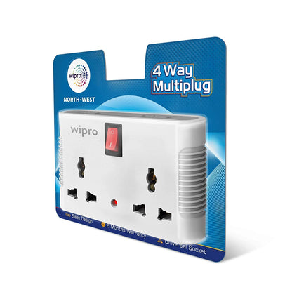 Wipro 4-way multiplug adaptor 2 universal sockets home office travel multi-plug extension