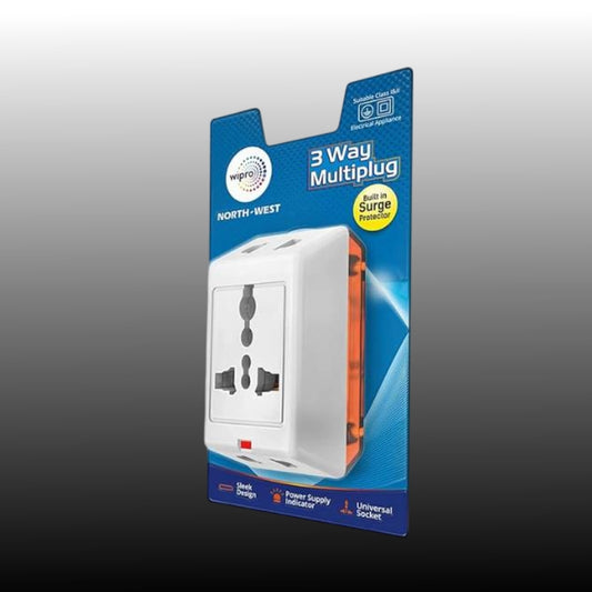 Wipro 3-Way multiplug adaptor with 1 universal socket compact power board