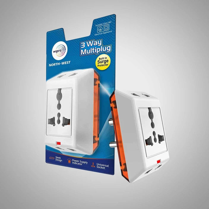 Wipro 3-Way multiplug adaptor universal socket multi-plug extension board safe and reliable