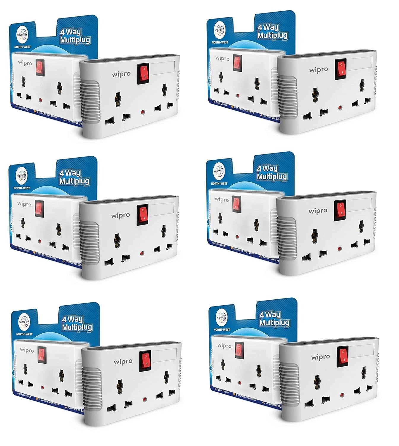 Wipro 4-way multiplug adaptor 2 universal sockets 6 Amp rated durable build safe charging solution