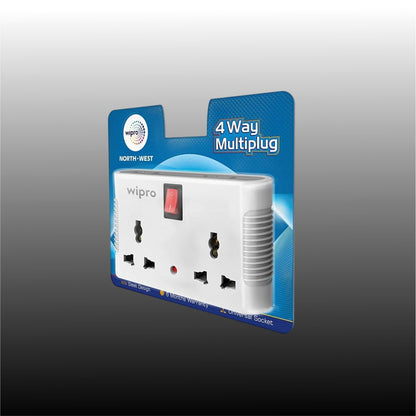 Wipro 4-way multiplug adaptor with 2 universal sockets surge protection compact design