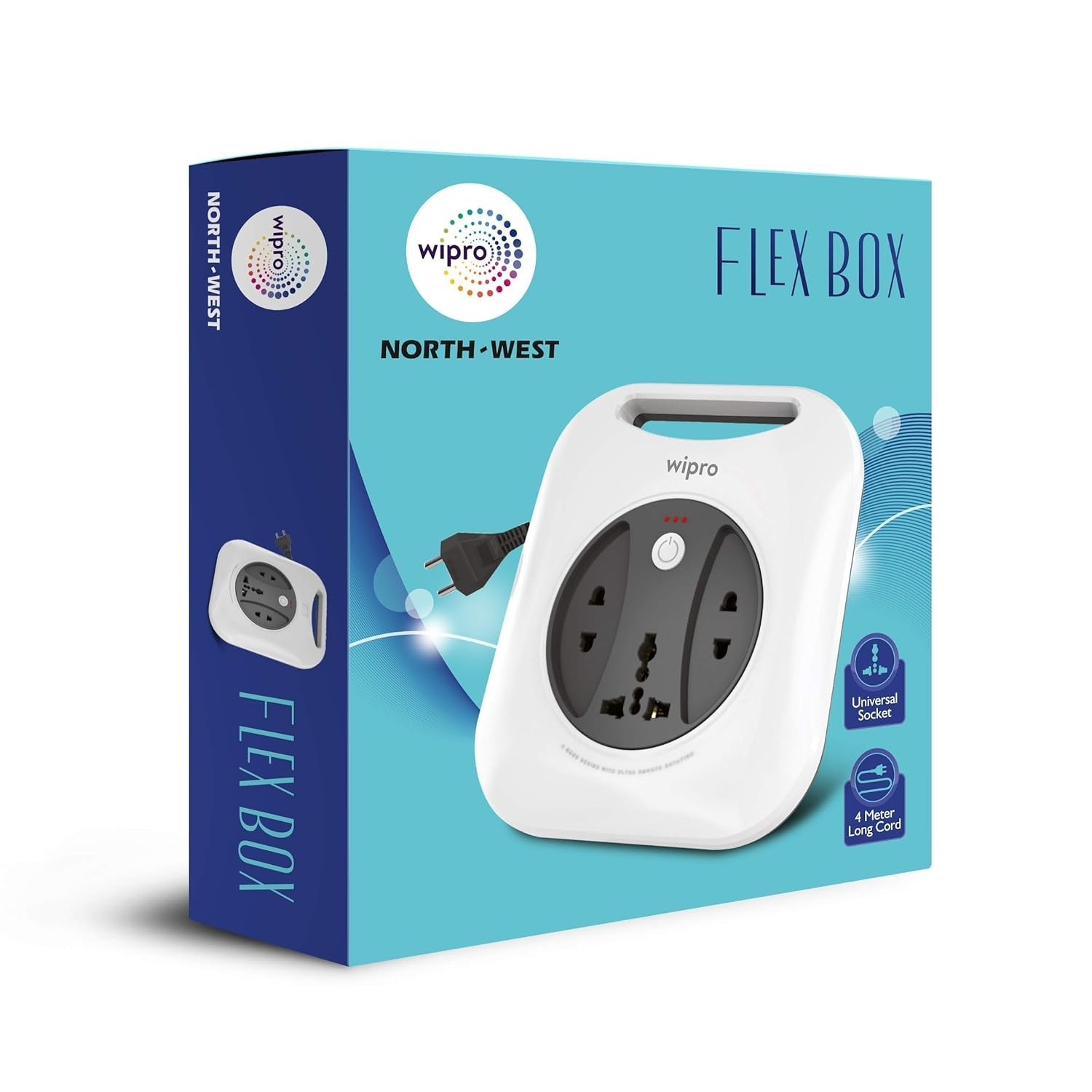 Wipro Flex Box with universal socket extension and 4-meter cable compact power strip for multiple devices