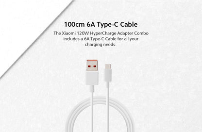 Xiaomi 120W HyperCharge adapter bundle – genuine 120 W power delivery Type-C cable included, ideal for fast-charging Xiaomi phones
