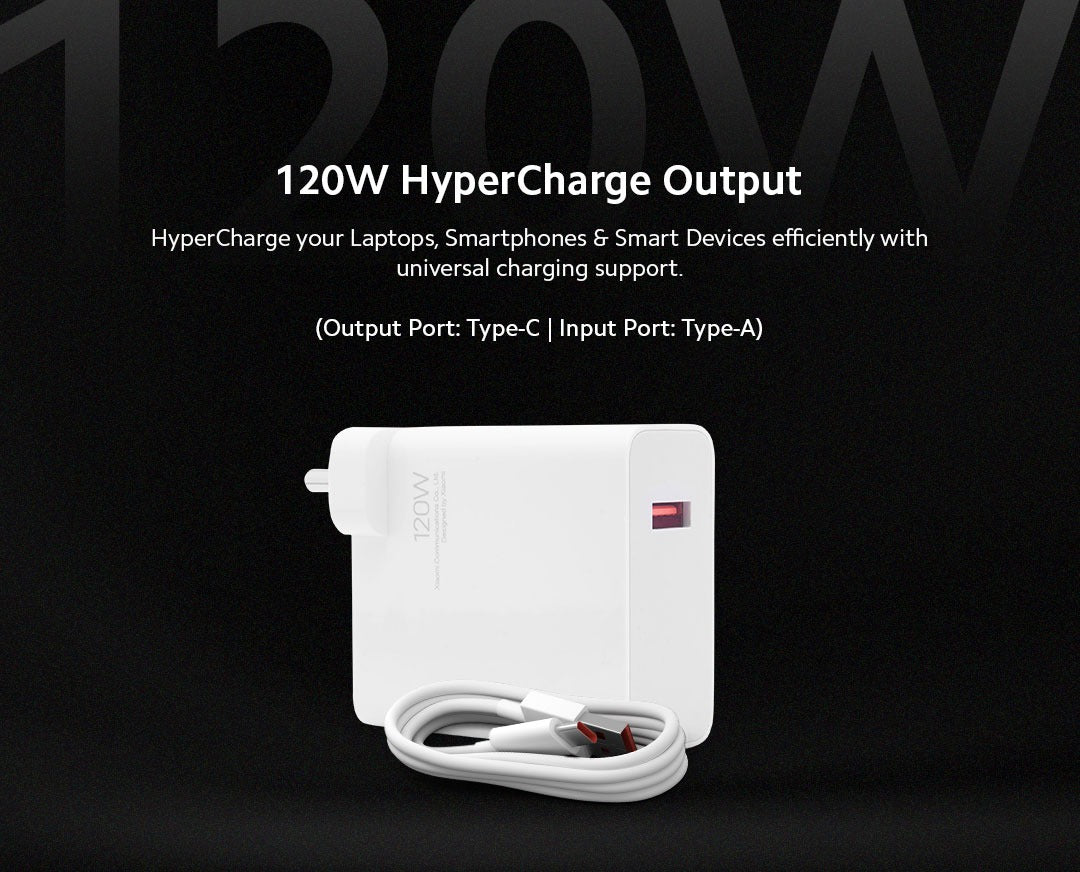 .Xiaomi 120W HyperCharge adapter combo travel friendly – compact 120 W charger with USB-C cable India
